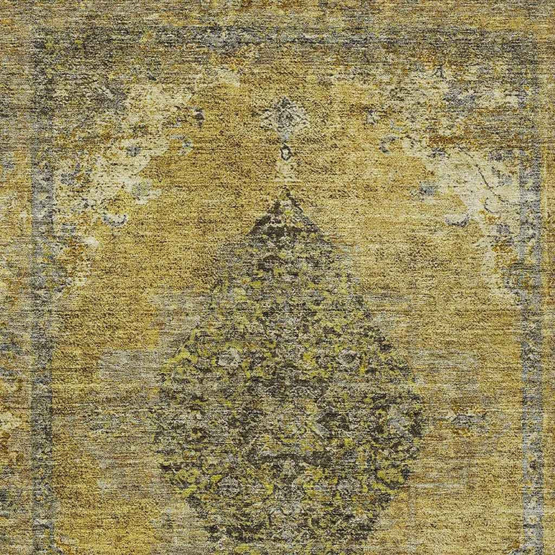 3' X 5' Wheat And Gray Medallion Washable Indoor Outdoor Area Rug