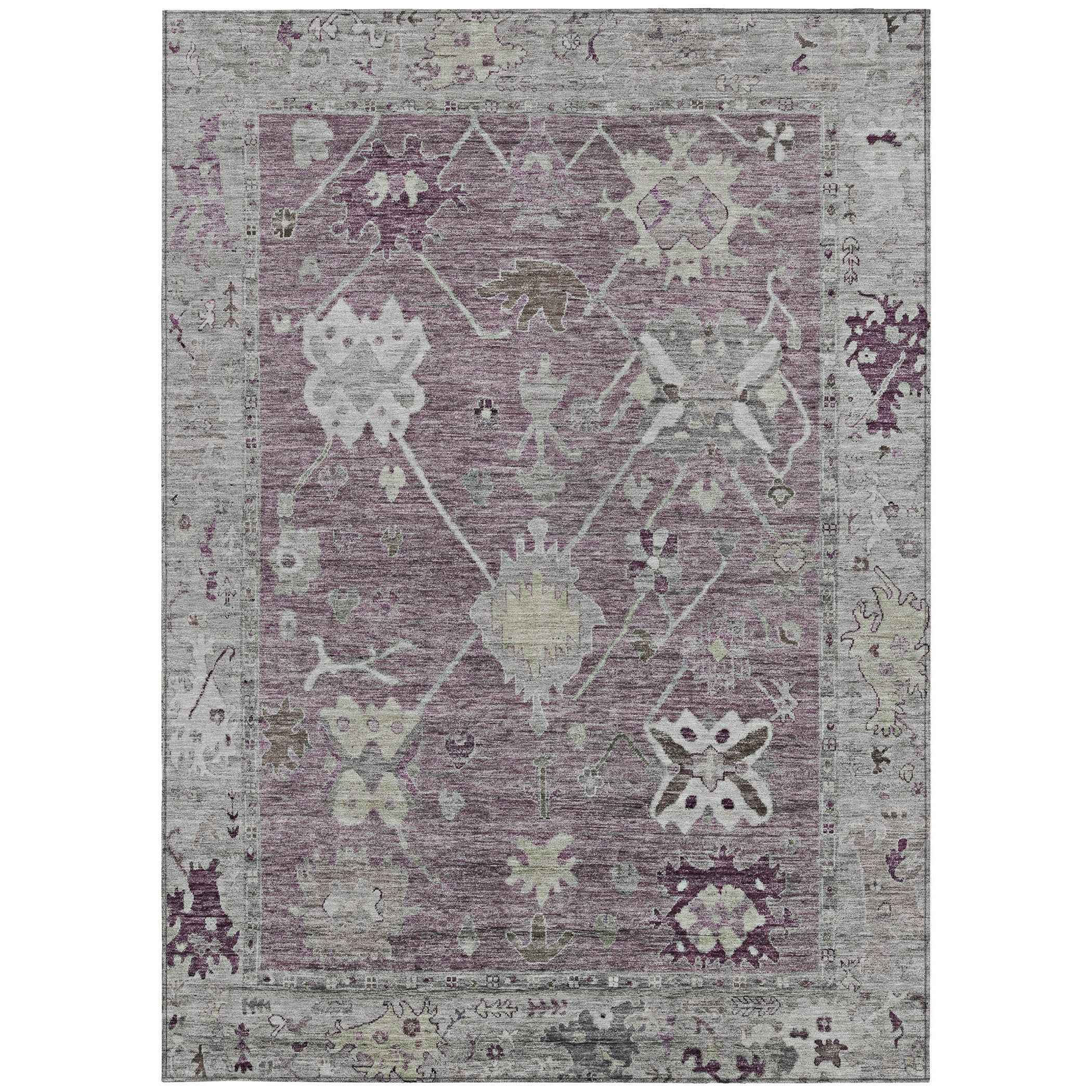 5' X 8' Merlot And Gray Tribal Washable Indoor Outdoor Area Rug
