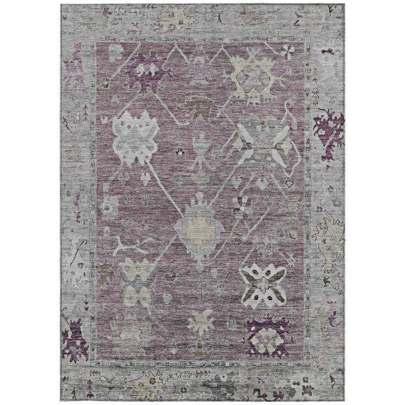 5' X 8' Merlot And Gray Tribal Washable Indoor Outdoor Area Rug