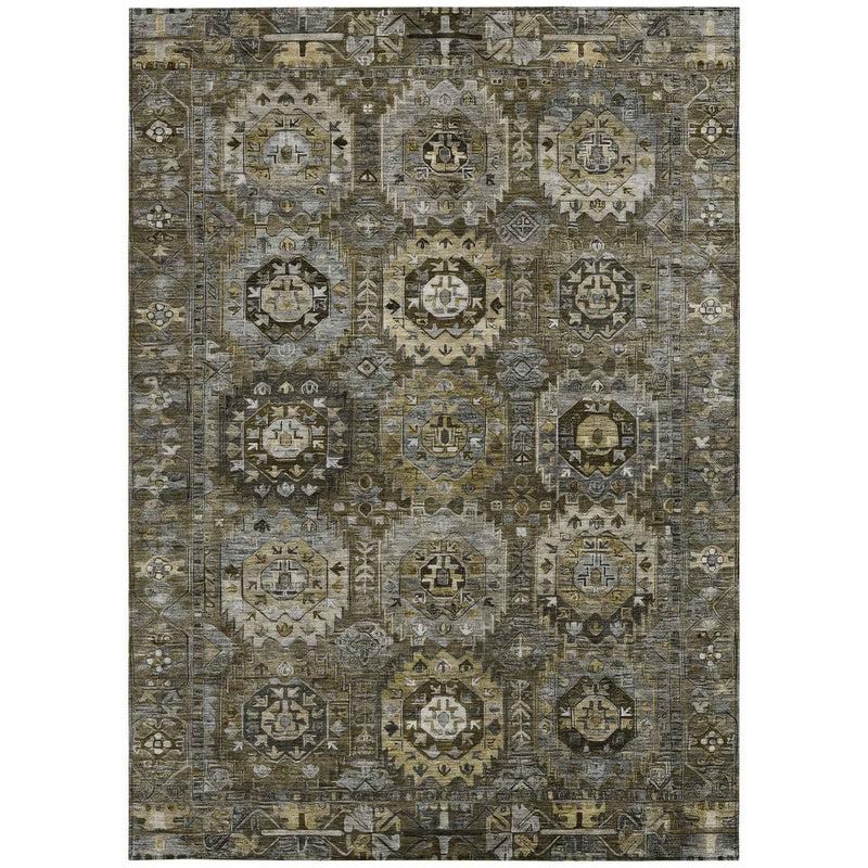 3' X 5' Brown Charcoal And Beige Medallion Washable Indoor Outdoor Area Rug