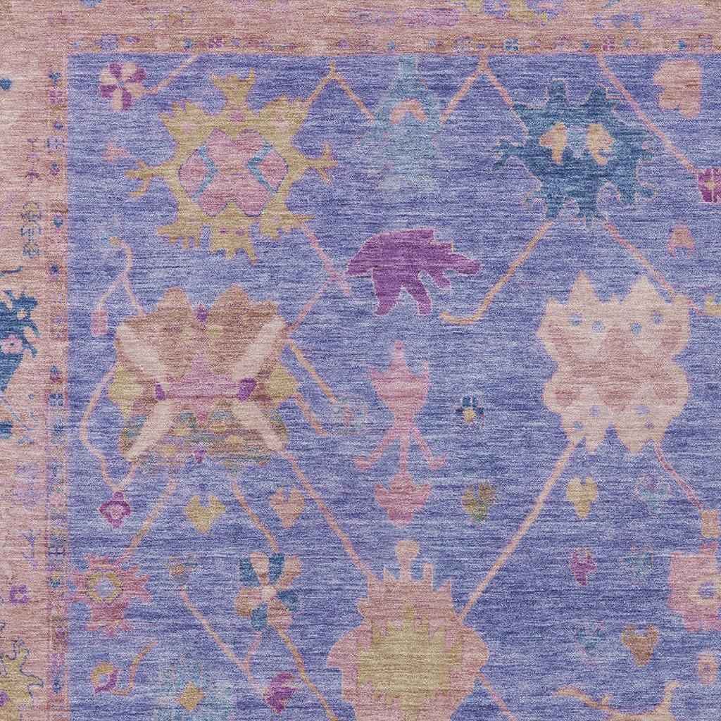 9' X 12' Purple And Blue Tribal Washable Indoor Outdoor Area Rug