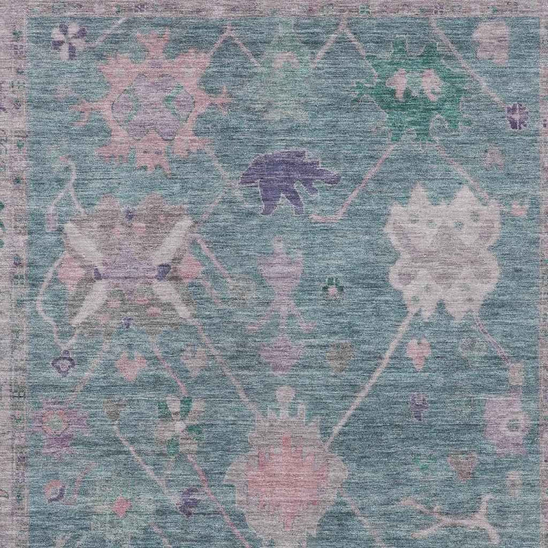 9' X 12' Green And Purple Tribal Washable Indoor Outdoor Area Rug