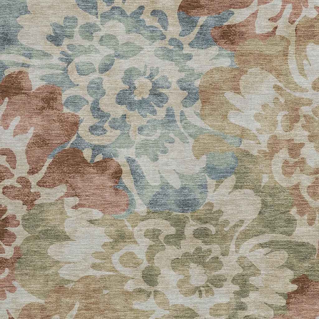 3' X 5' Rust And Beige Floral Washable Indoor Outdoor Area Rug