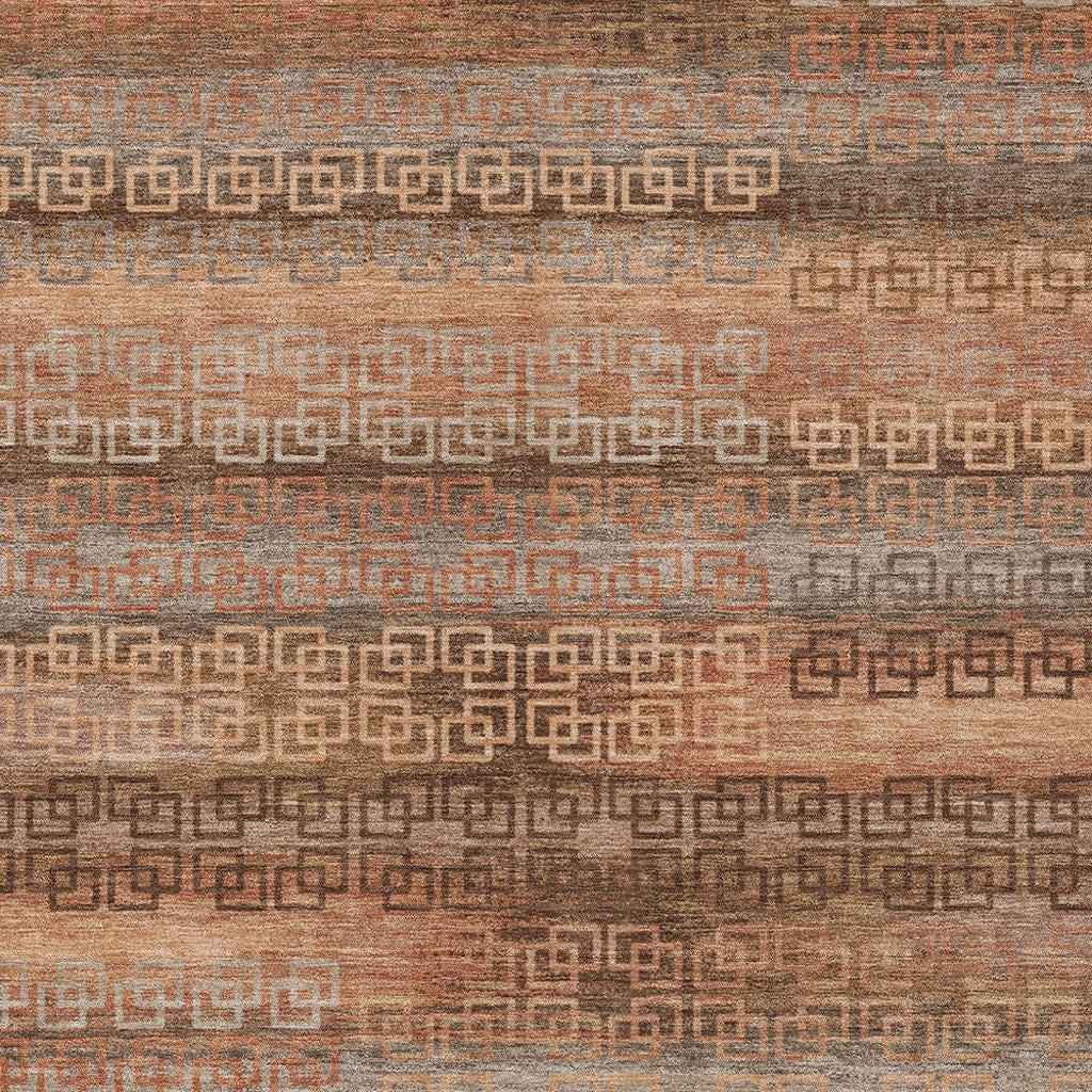 3' X 5' Copper And Peach Striped Washable Indoor Outdoor Area Rug