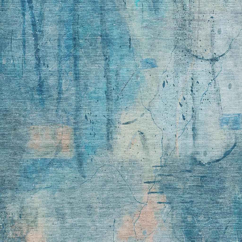 3' X 5' Blue And Beige Abstract Washable Indoor Outdoor Area Rug