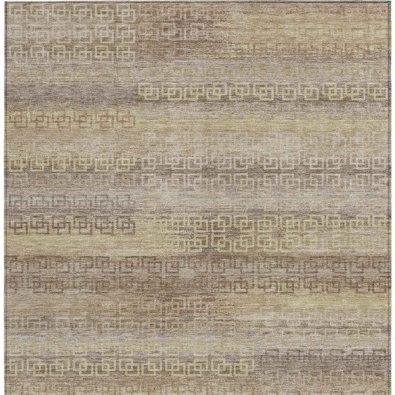 9' X 12' Beige And Wheat Striped Washable Indoor Outdoor Area Rug