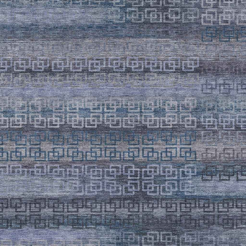 5' X 8' Taupe And Blue Striped Washable Indoor Outdoor Area Rug