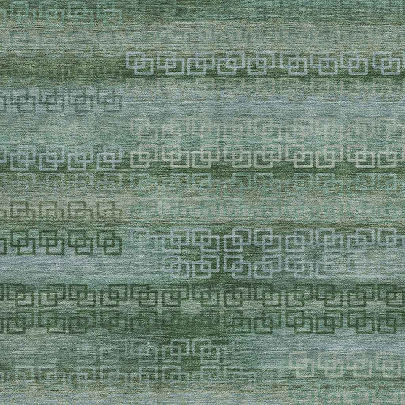 10' X 14' Artichoke Green And Sage Striped Washable Indoor Outdoor Area Rug