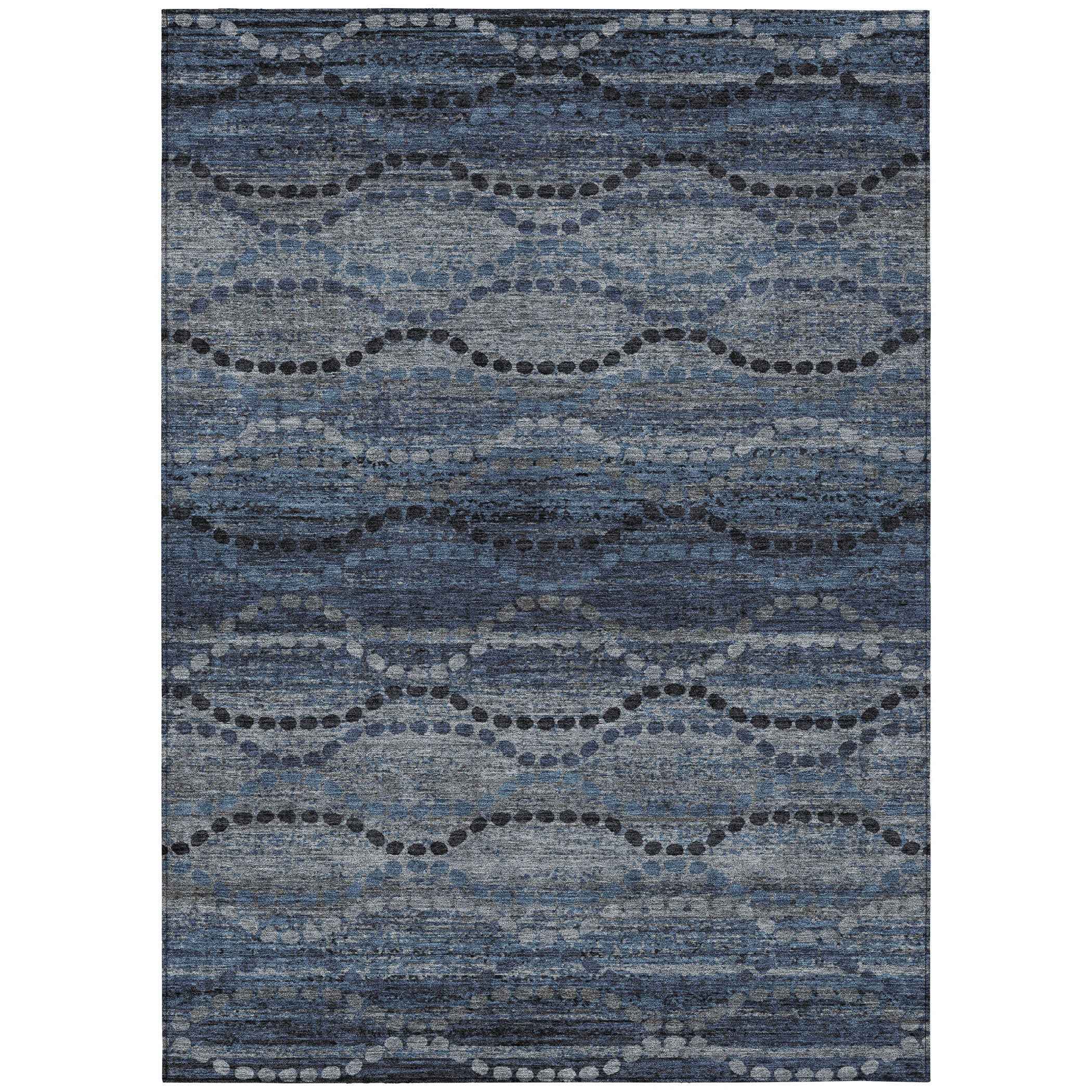 3' X 5' Navy Blue And Gray Ogee Washable Indoor Outdoor Area Rug