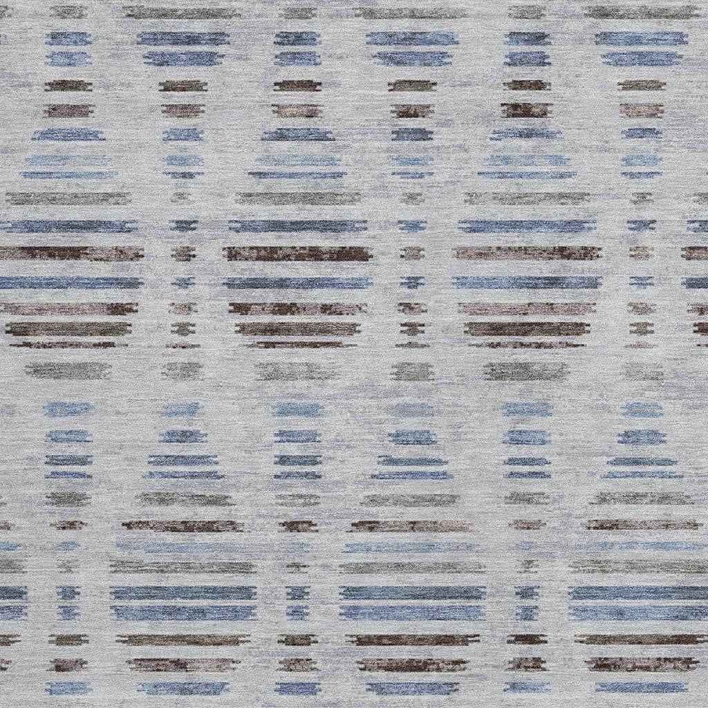 10' X 14' Beige And Denim Blue Striped Washable Indoor Outdoor Area Rug