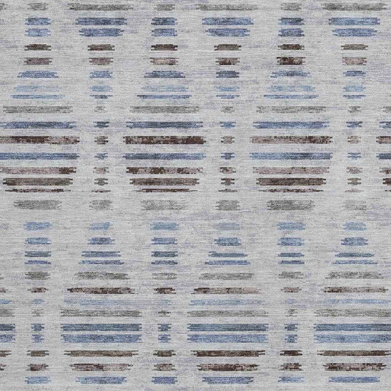 10' X 14' Beige And Denim Blue Striped Washable Indoor Outdoor Area Rug