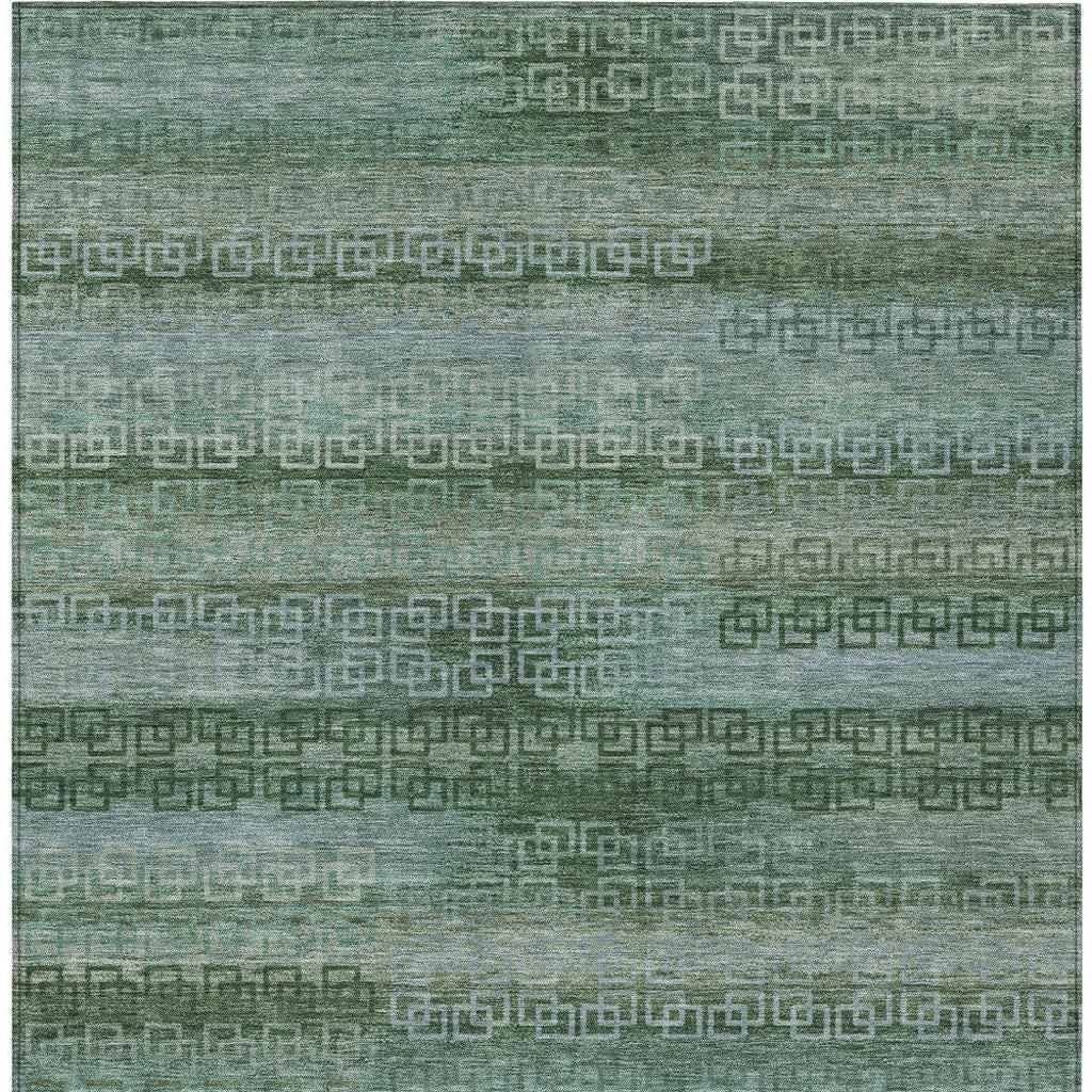 3' X 5' Artichoke Green And Sage Striped Washable Indoor Outdoor Area Rug