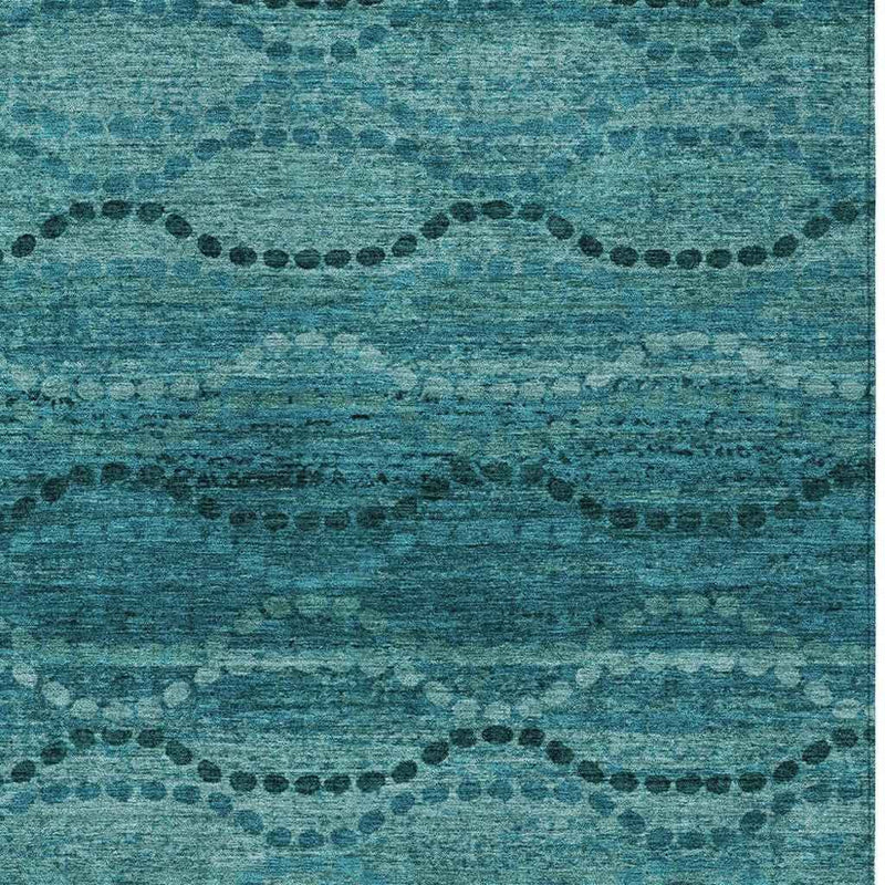 3' X 5' Turquoise And Aqua Ogee Washable Indoor Outdoor Area Rug