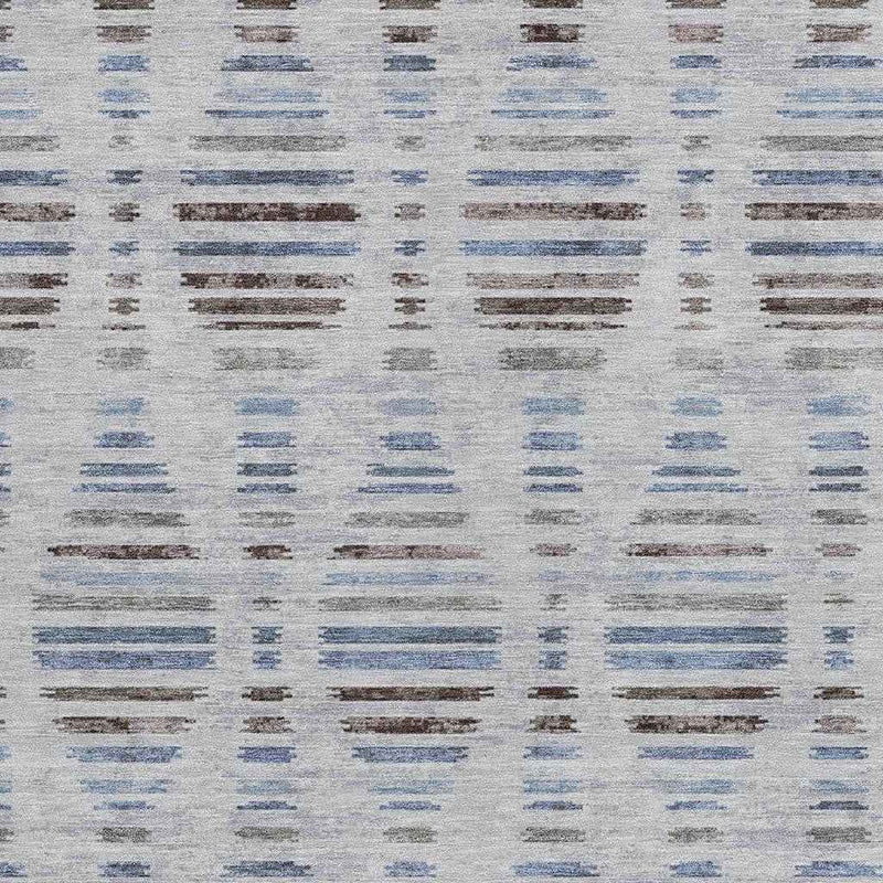 5' X 8' Beige And Denim Blue Striped Washable Indoor Outdoor Area Rug