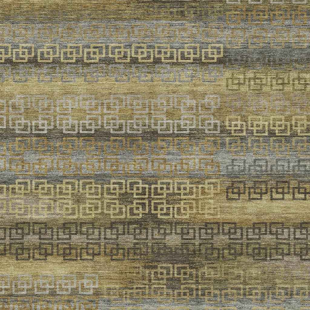 9' X 12' Wheat And Brown Striped Washable Indoor Outdoor Area Rug