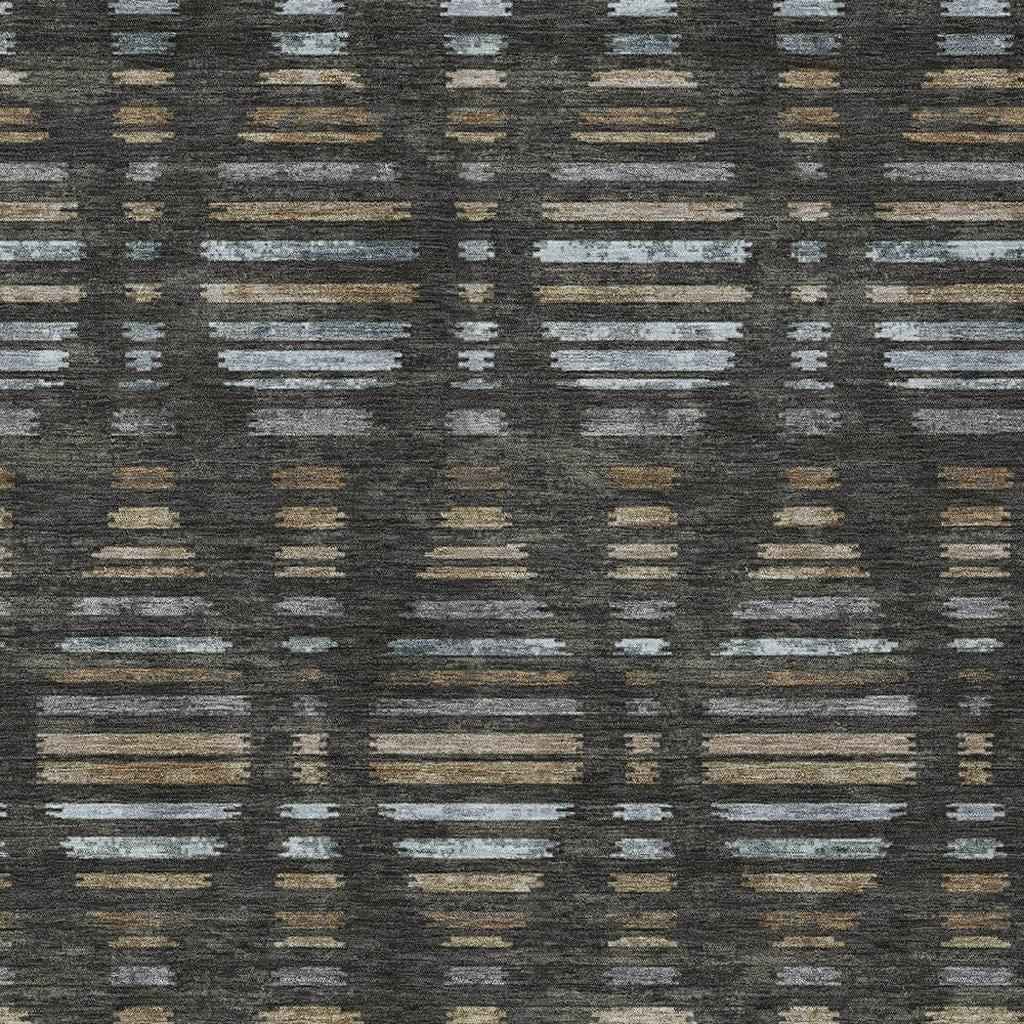 8' X 10' Coffee And Gray Striped Washable Indoor Outdoor Area Rug