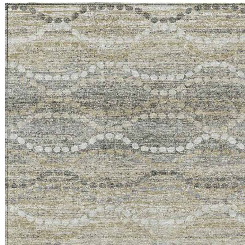5' X 8' Pewter And Ivory Ogee Washable Indoor Outdoor Area Rug