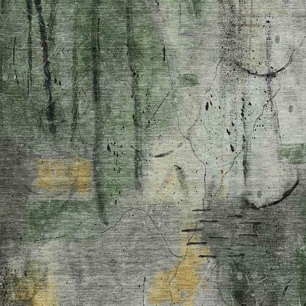 3' X 5' Pewter And Gold Abstract Washable Indoor Outdoor Area Rug