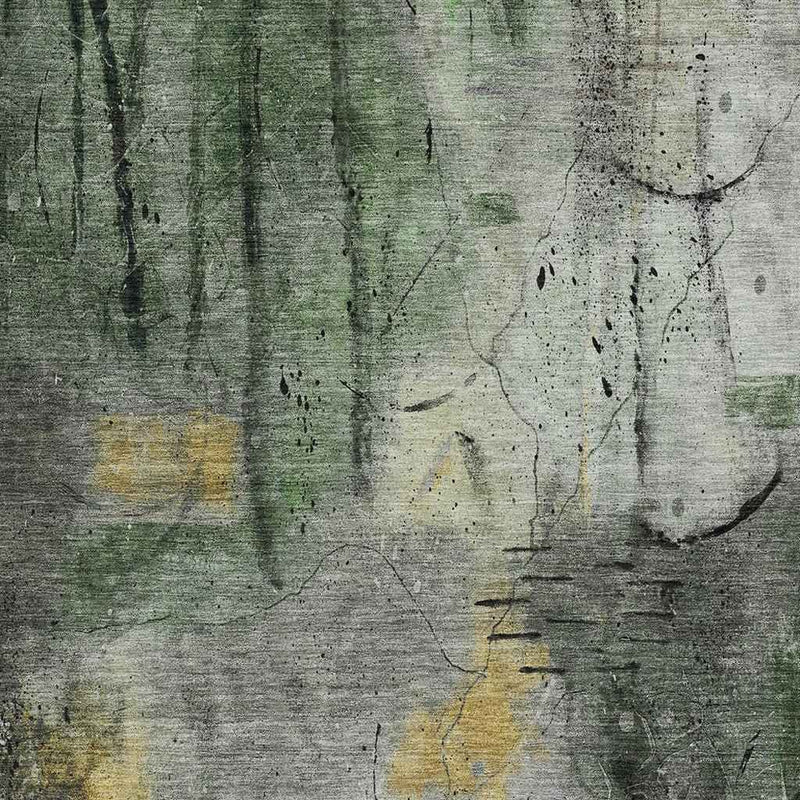 3' X 5' Pewter And Gold Abstract Washable Indoor Outdoor Area Rug