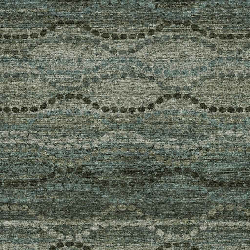 9' X 12' Artichoke Green And Gray Ogee Washable Indoor Outdoor Area Rug