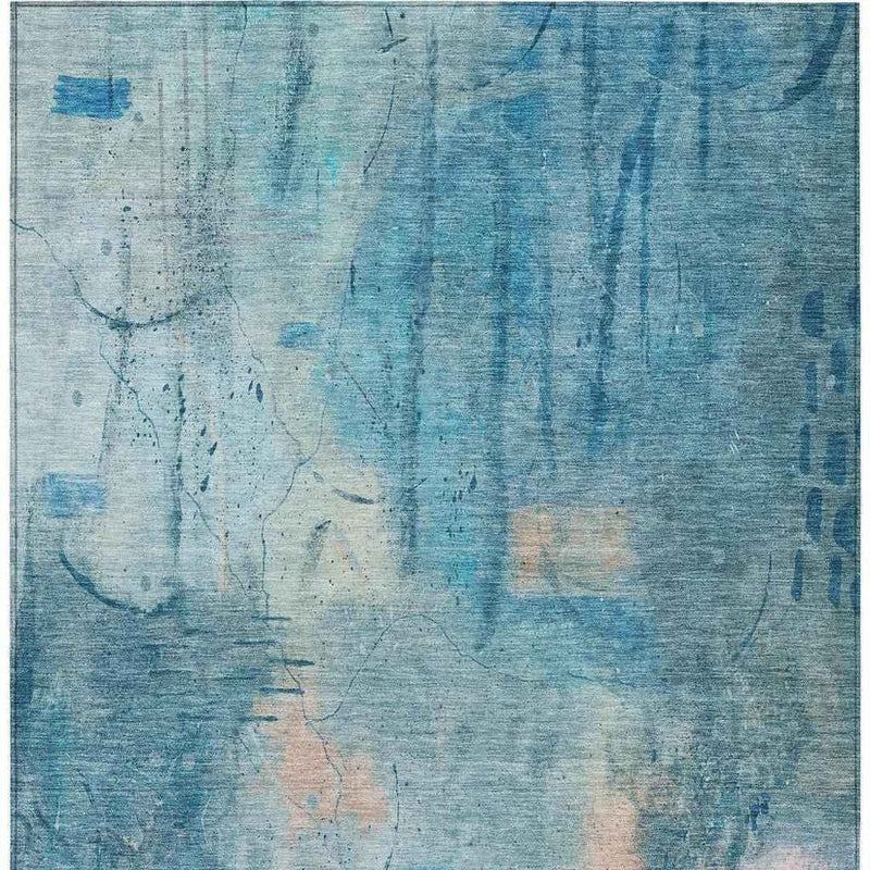 5' X 8' Blue And Beige Abstract Washable Indoor Outdoor Area Rug