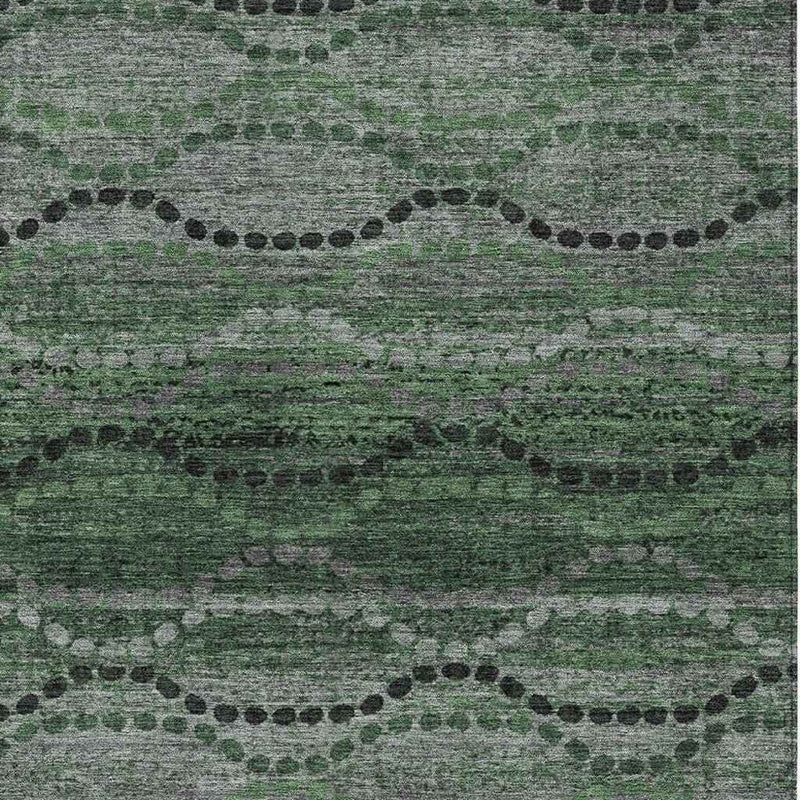 3' X 5' Olive Green And Gray Ogee Washable Indoor Outdoor Area Rug