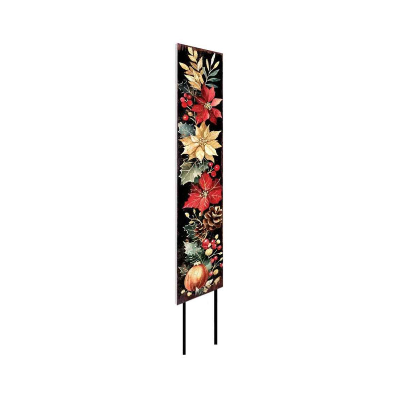 42" Black And Red Solid Wood Christmas Poinsettia Garden Stake
