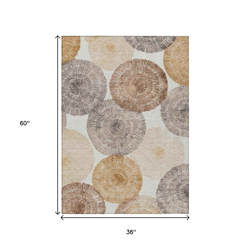 3' X 5' Copper Ivory And Gray Abstract Washable Indoor Outdoor Area Rug