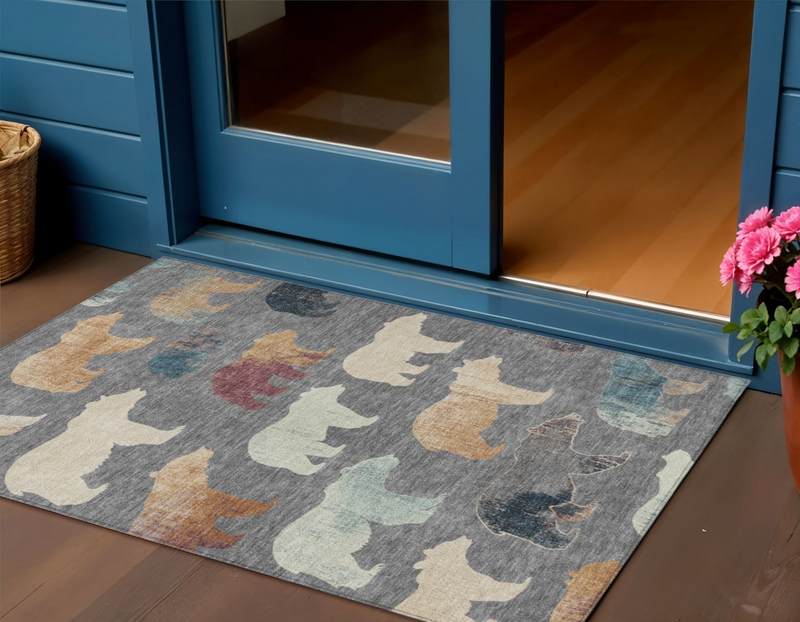 3' X 5' Gray Ivory And Beige Animal Print Washable Indoor Outdoor Area Rug