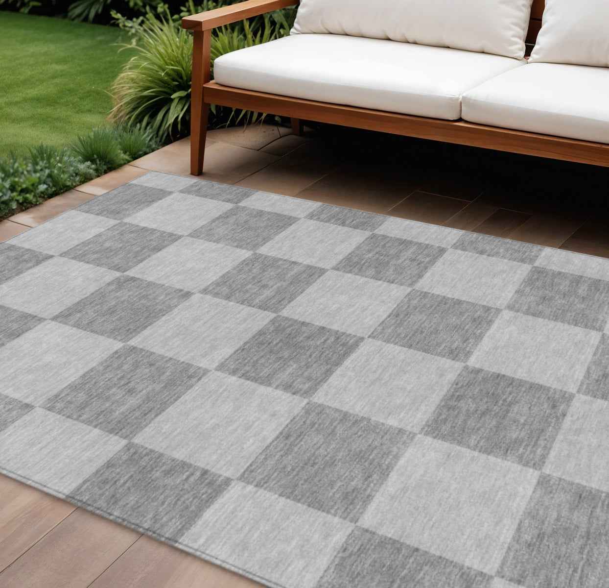 8' X 10' Gray And Pewter Geometric Washable Indoor Outdoor Area Rug