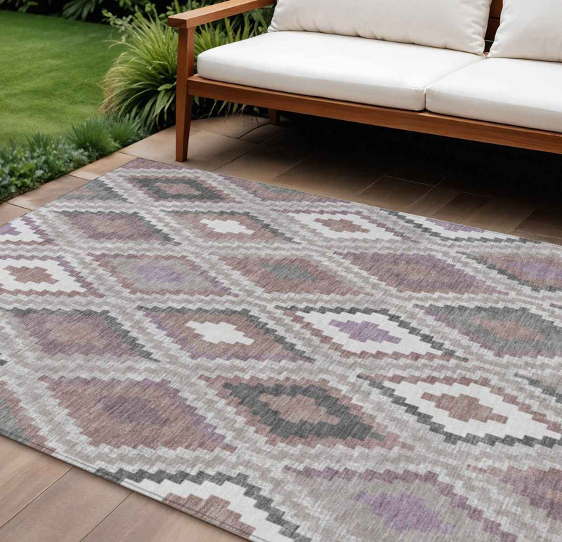 9' X 12' Blush Ivory And Gray Geometric Washable Indoor Outdoor Area Rug