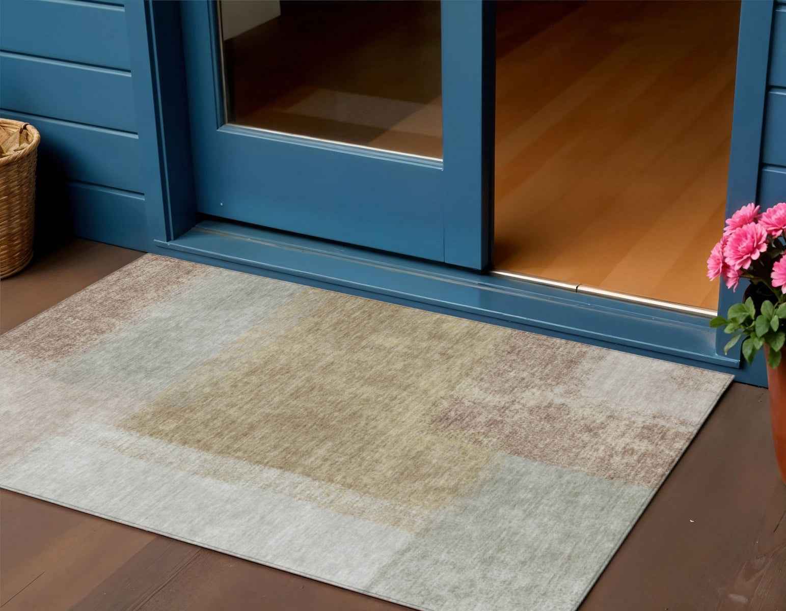 3' X 5' Gold Ivory And Gray Abstract Washable Indoor Outdoor Area Rug