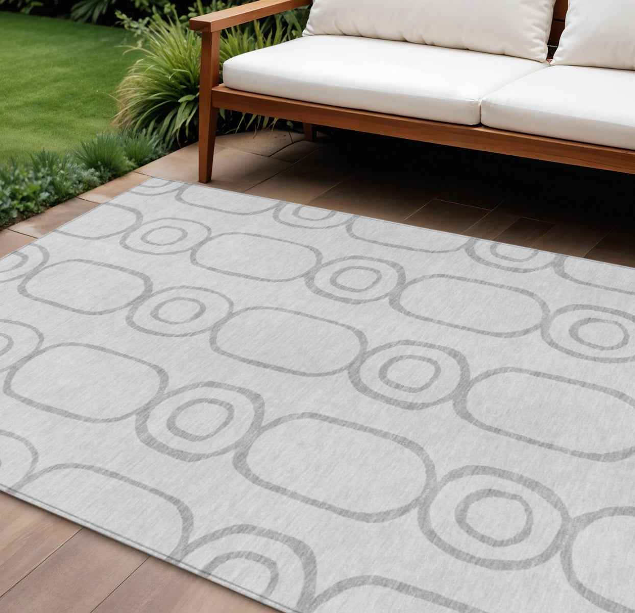 10' X 14' Silver And Gray Geometric Washable Indoor Outdoor Area Rug