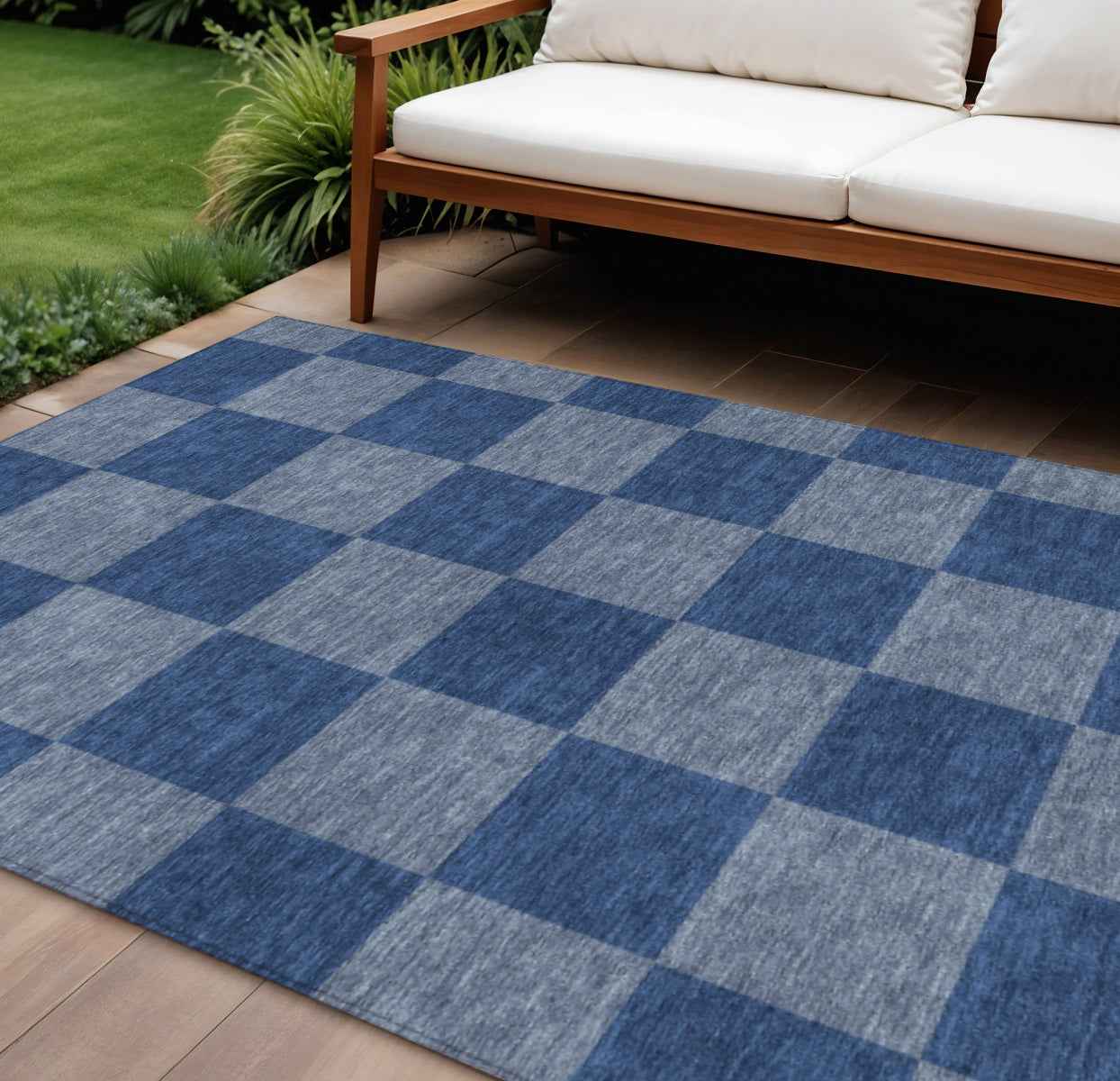 8' X 10' Blue And Gray Geometric Washable Indoor Outdoor Area Rug