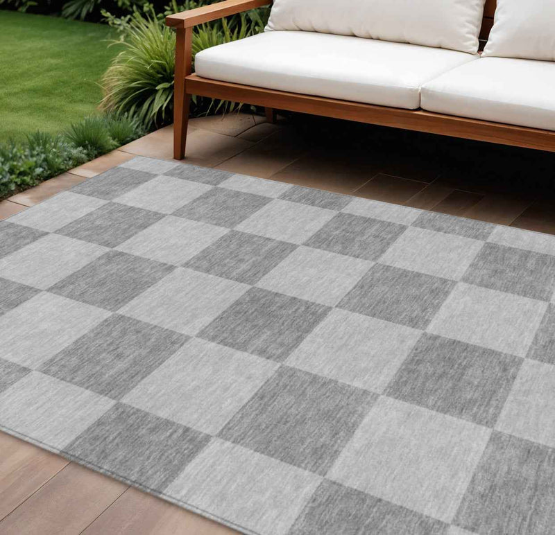 9' X 12' Gray And Pewter Geometric Washable Indoor Outdoor Area Rug