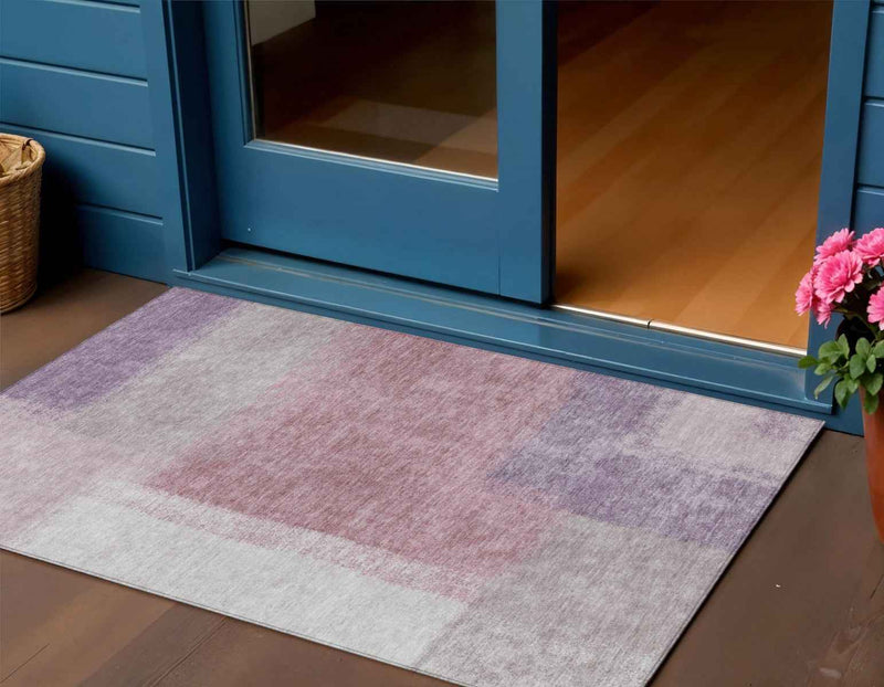 3' X 5' Blush Ivory And Gray Abstract Washable Indoor Outdoor Area Rug