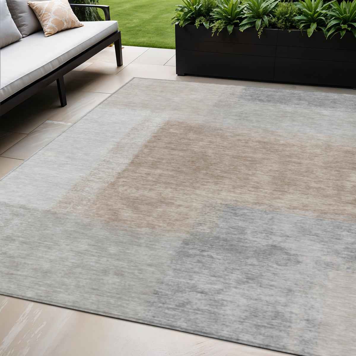 5' X 8' Taupe Ivory And Gray Abstract Washable Indoor Outdoor Area Rug