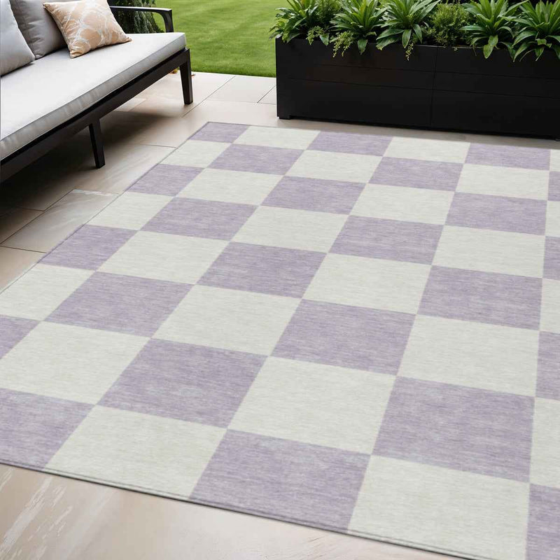 5' X 8' Lavender And Ivory Geometric Washable Indoor Outdoor Area Rug