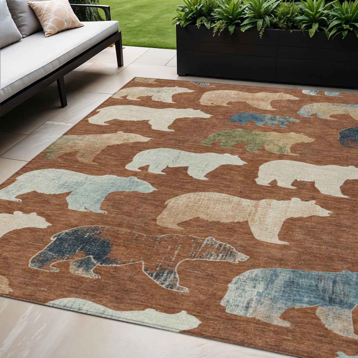 5' X 8' Chili Red Ivory And Beige Animal Print Washable Indoor Outdoor Area Rug