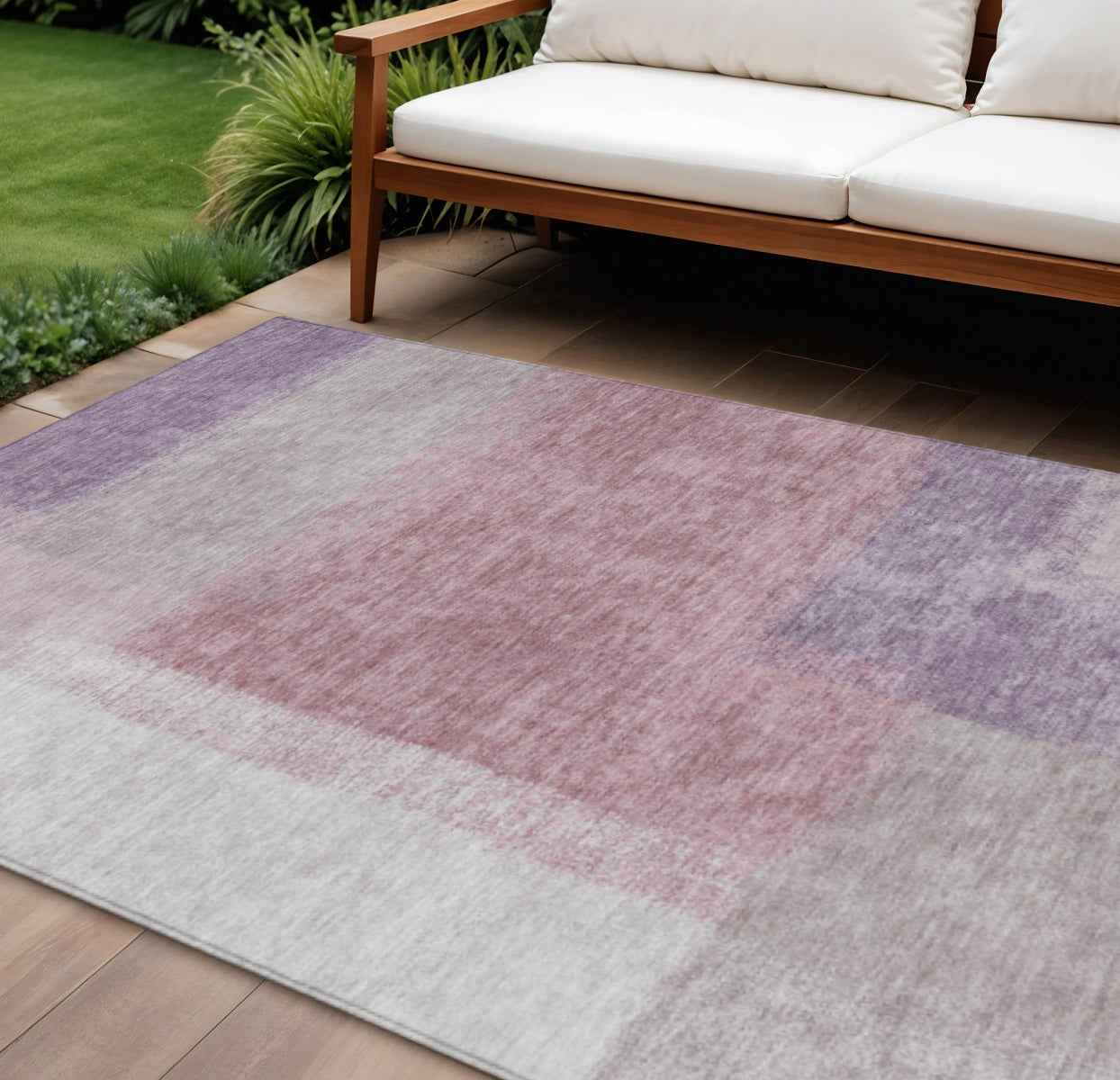 10' X 14' Blush Ivory And Gray Abstract Washable Indoor Outdoor Area Rug
