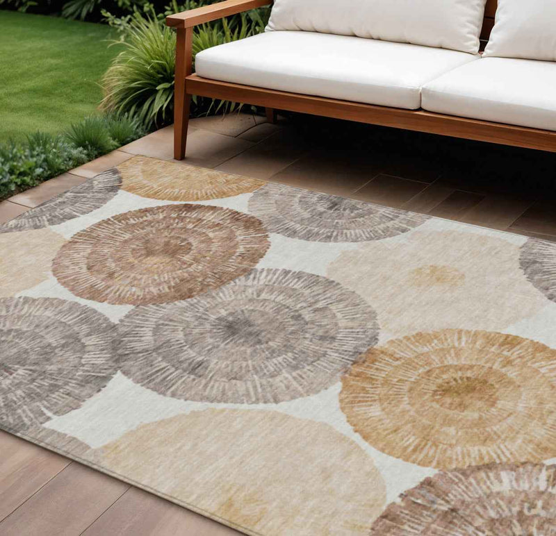 8' X 10' Copper Ivory And Gray Abstract Washable Indoor Outdoor Area Rug