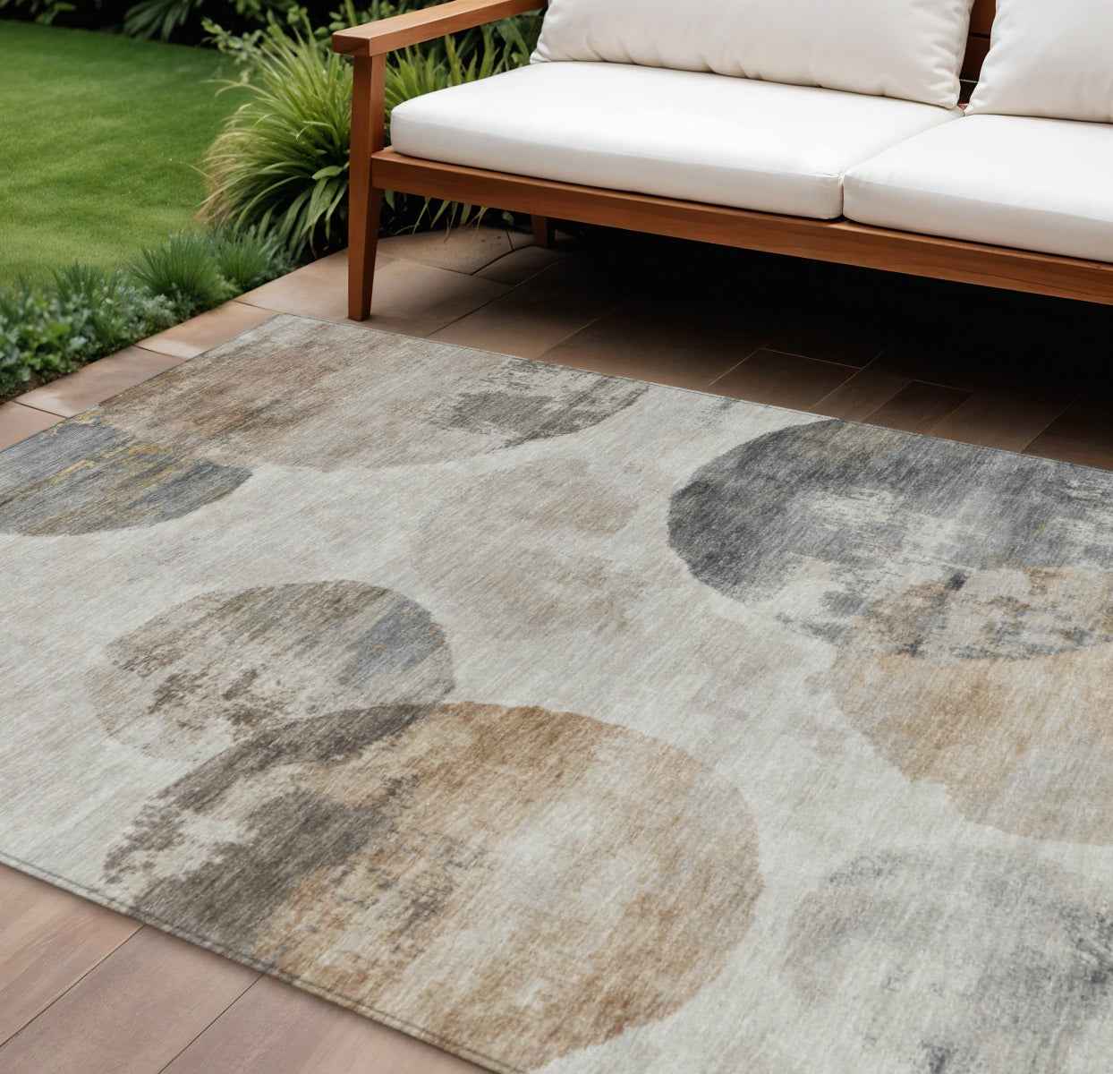 10' X 14' Taupe Ivory And Beige Abstract Washable Indoor Outdoor Area Rug