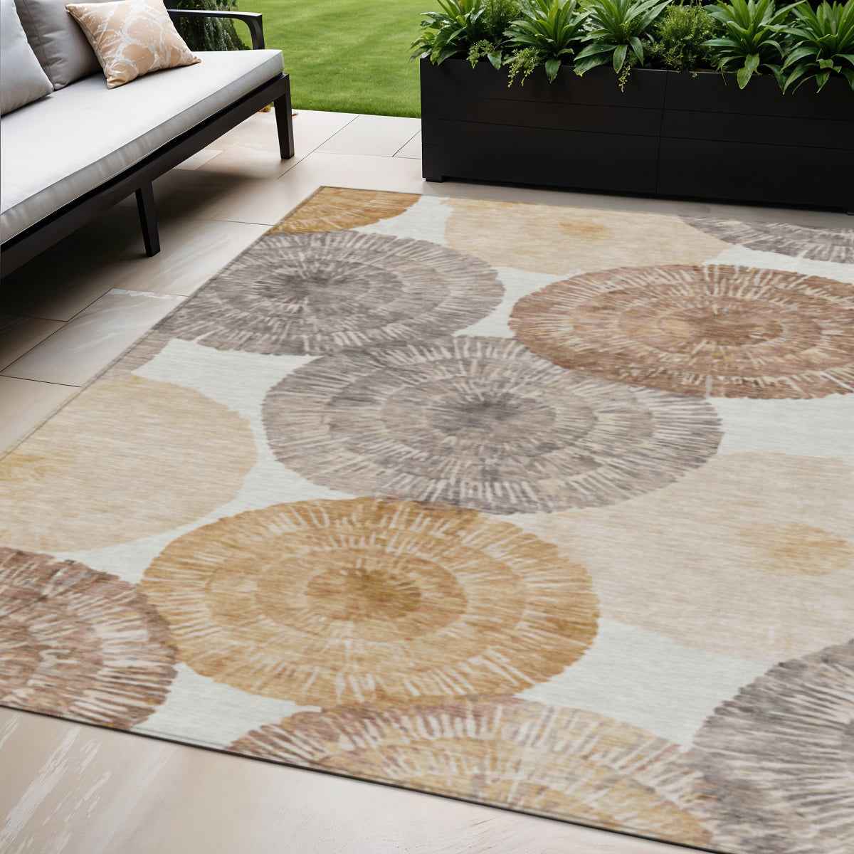 5' X 8' Copper Ivory And Gray Abstract Washable Indoor Outdoor Area Rug