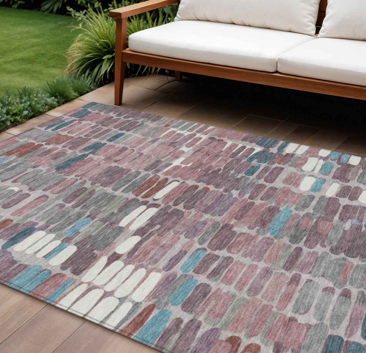 8' X 10' Blush Pink And Merlot Abstract Washable Indoor Outdoor Area Rug