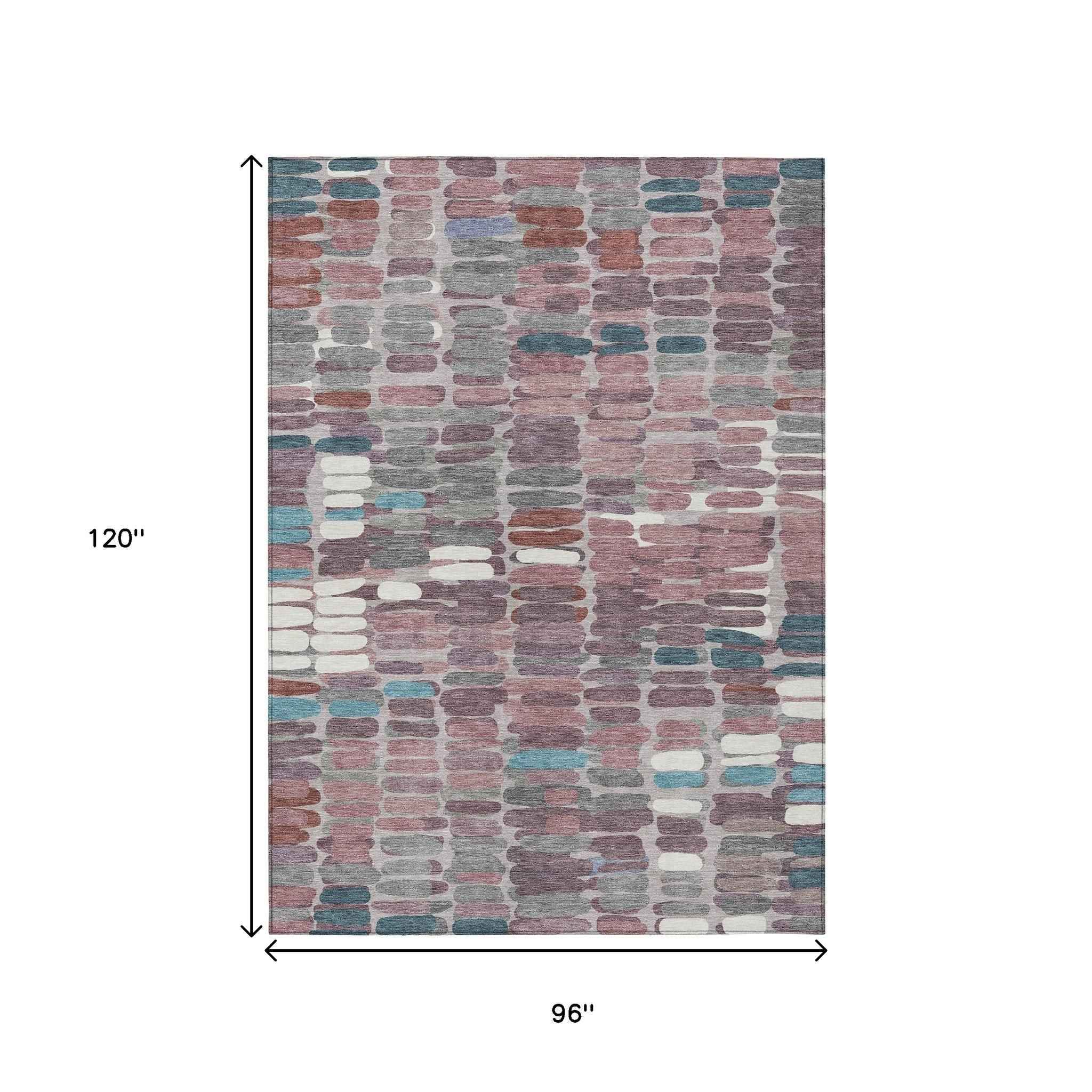 8' X 10' Blush Pink And Merlot Abstract Washable Indoor Outdoor Area Rug