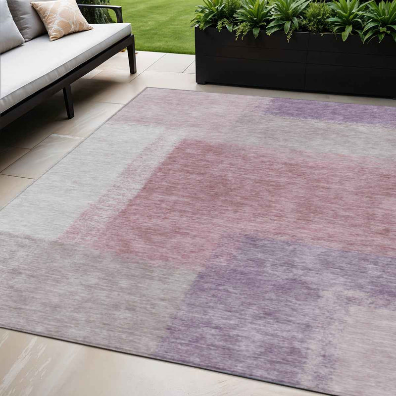 5' X 8' Blush Ivory And Gray Abstract Washable Indoor Outdoor Area Rug
