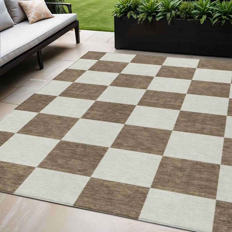 5' X 8' Chocolate And Ivory Geometric Washable Indoor Outdoor Area Rug