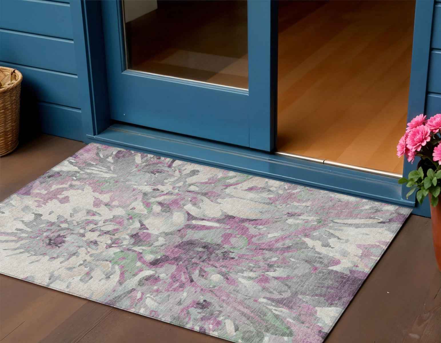 3' X 5' Blush Ivory And Gray Floral Washable Indoor Outdoor Area Rug