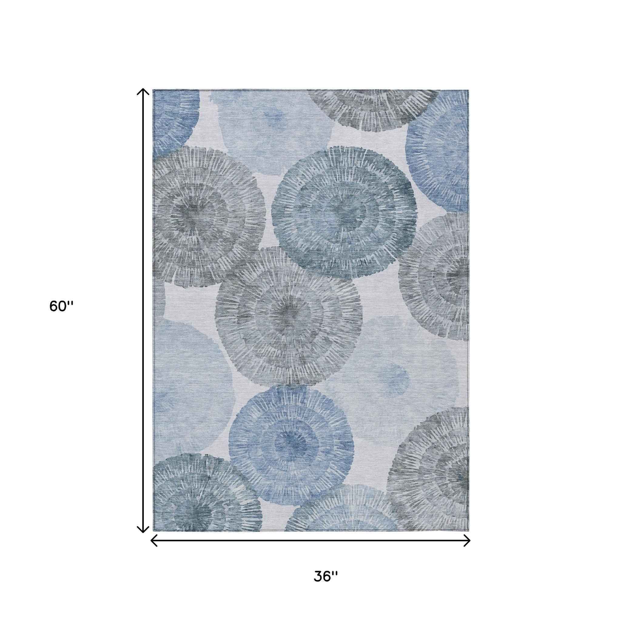 3' X 5' Denim Blue Ivory And Gray Abstract Washable Indoor Outdoor Area Rug