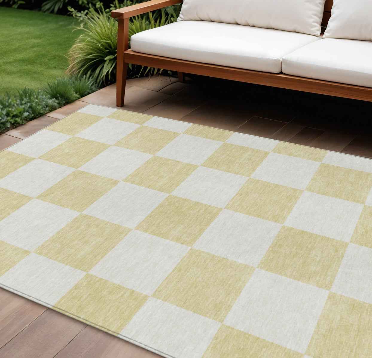 8' X 10' Wheat And Beige Geometric Washable Indoor Outdoor Area Rug